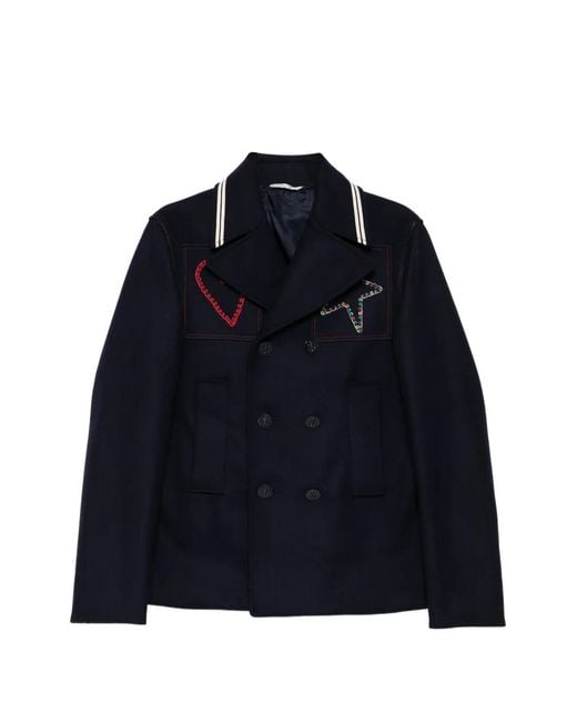 Valentino Garavani Blue Double-Breasted Embroidered Jacket for men