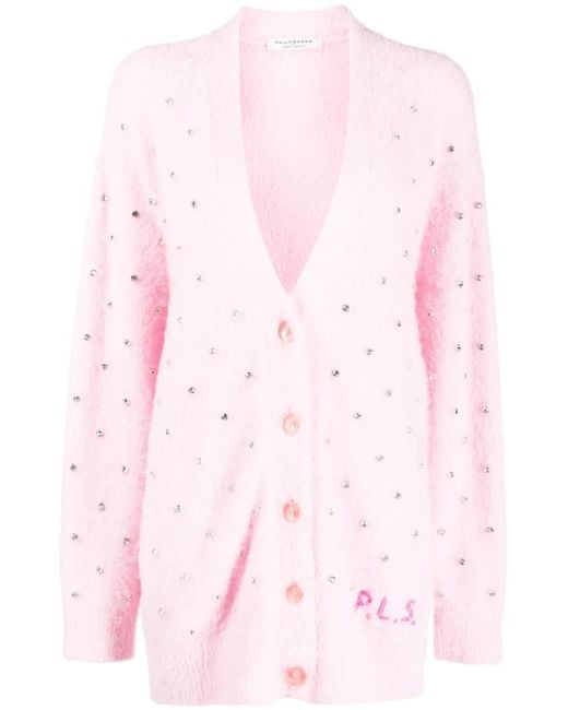Philosophy Di Lorenzo Serafini Pink Embellished Knitted Cardigan