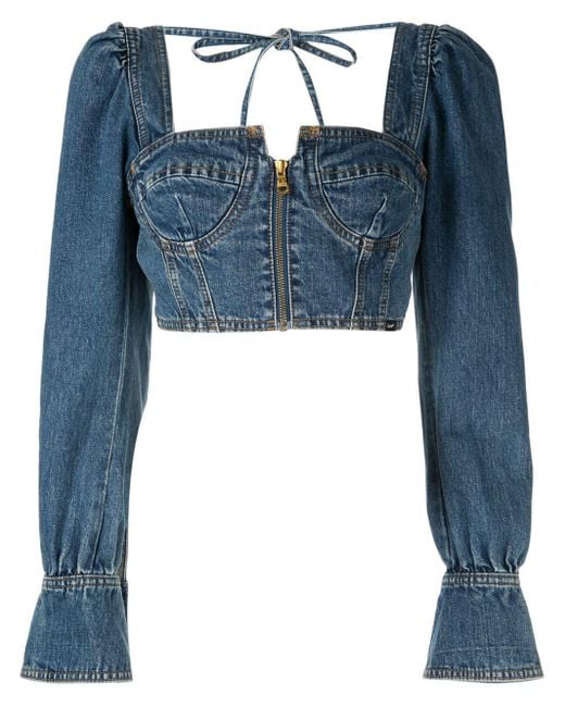 Self-Portrait X Lee Denim Bustier Top in Blue