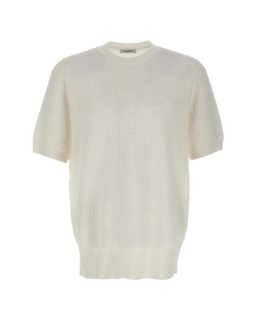 Kangra White Honeycomb-Stitch Short-Sleeved Sweater for men