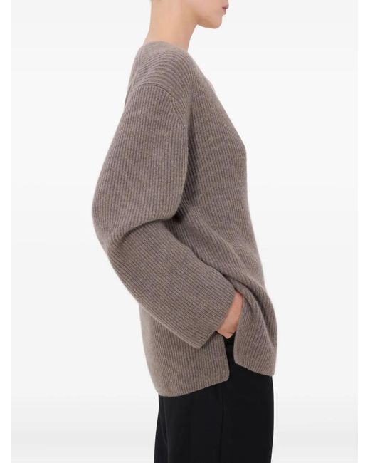 Loulou de Saison Gray Gabe Ribbed U Neck Sweater