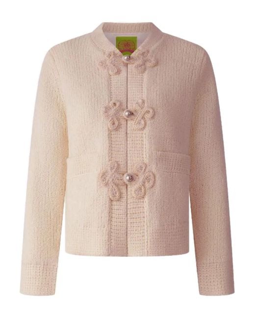 Shanghai Tang Pink Flower-Embellished Wool Cardigan