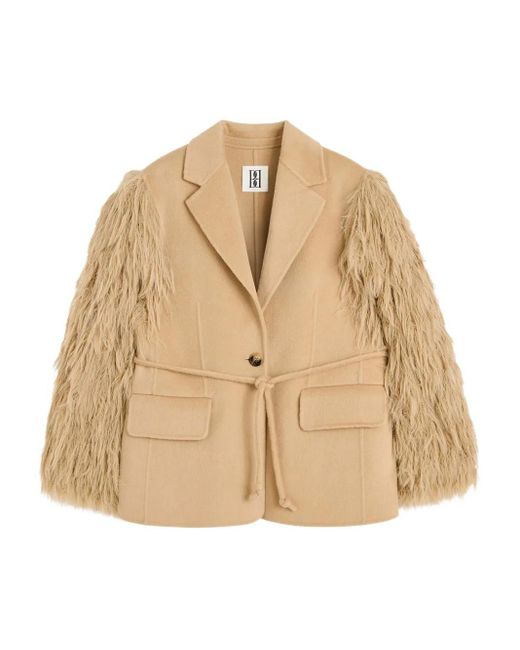 By Malene Birger Natural Fluffy-Sleeved Wool Faux-Fur Jacket