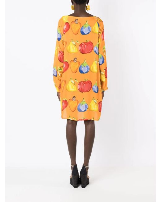 Amir Slama Orange Robe Évasée À Fruits Imprimés