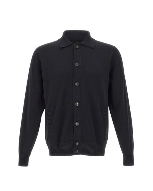 FILIPPO DE LAURENTIIS Blue Button-Fastening Polo-Collar Cardigan for men