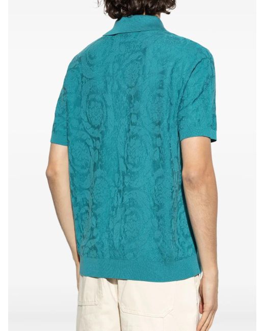 Polo À Motif Barocco En Jacquard Versace pour homme en coloris Blue