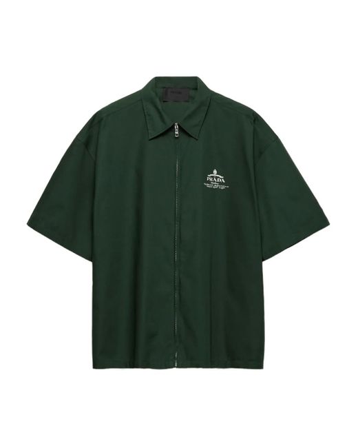 Prada Green Logo-Embroidered Zip-Up Nylon Shirt for men