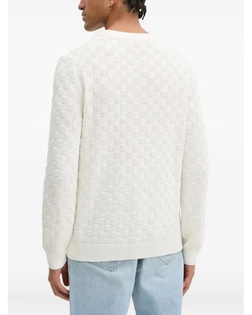 HUGO White Checked Sweater for men