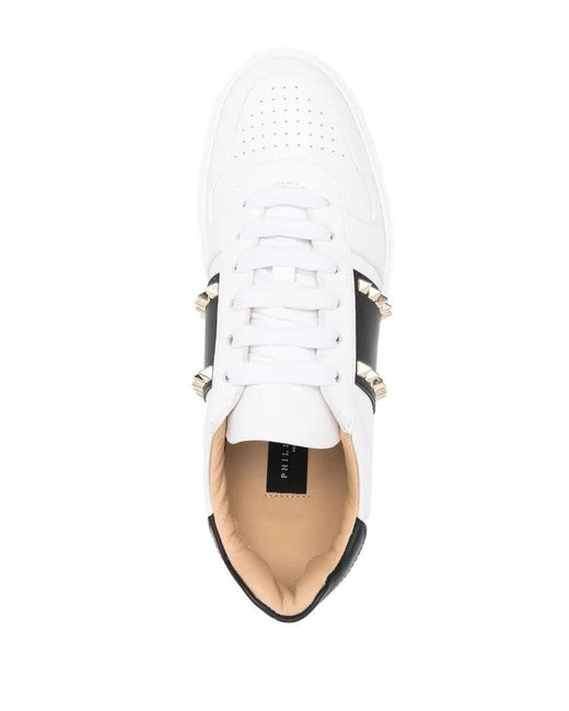 Philipp Plein White Stud-Embellished Low-Top Sneakers