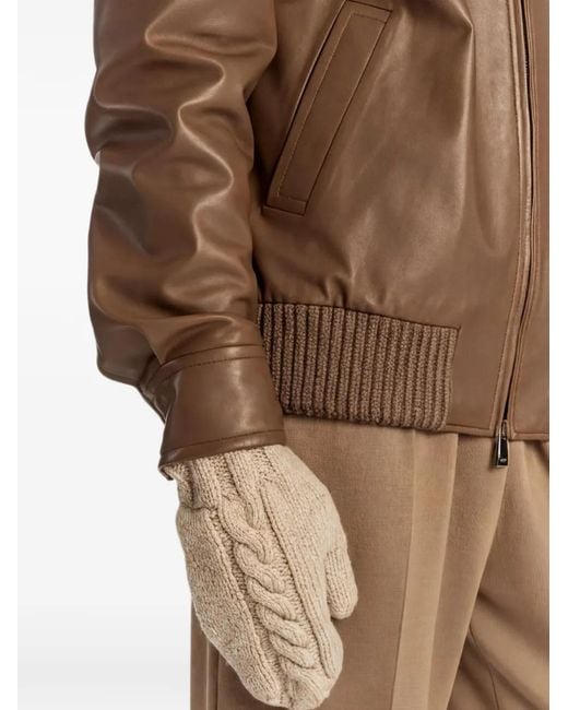 Malo Brown Cable-Knit Gloves for men