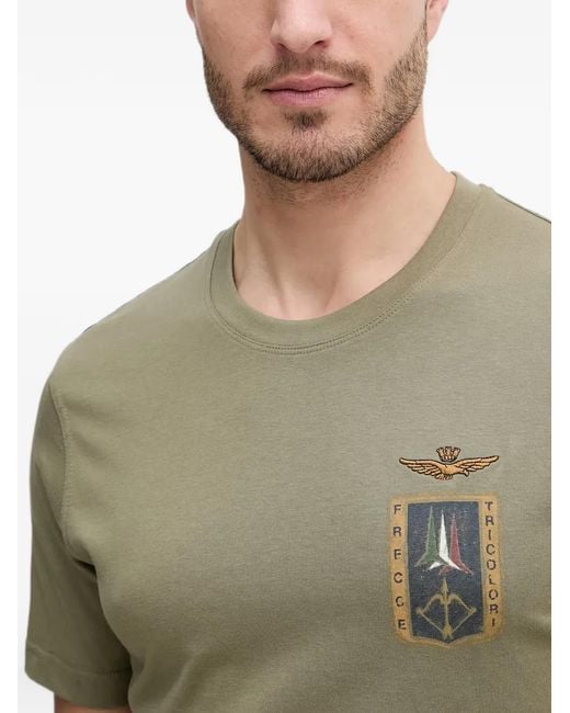 Aeronautica Militare Green Logo-Patch Crew-Neck T-Shirt for men