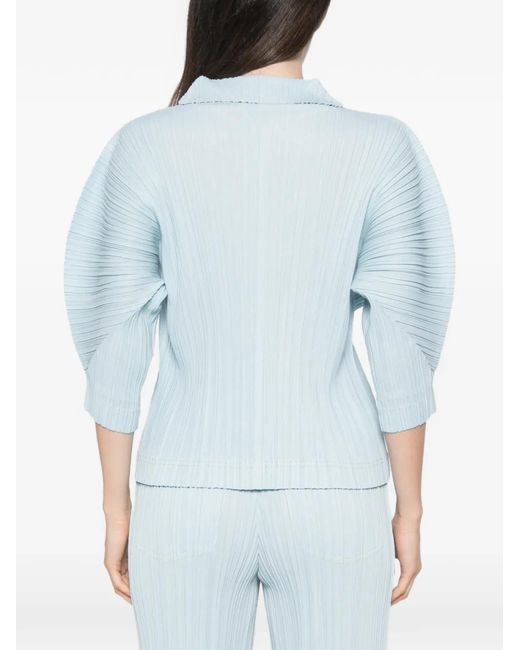 Pleats Please Issey Miyake Blue V-Neck Pleated T-Shirt