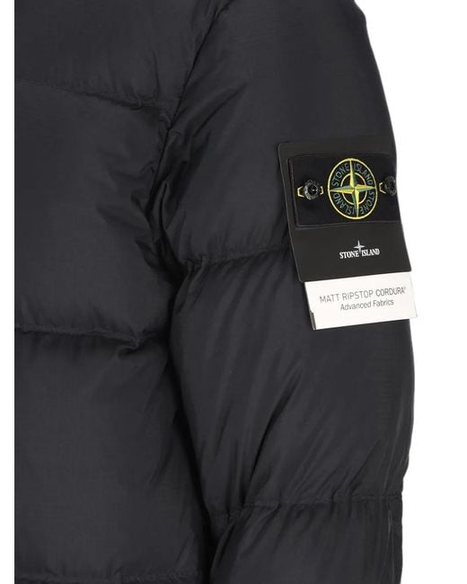 Stone Island Black Compass-Patch Padded Hooded Coat for men