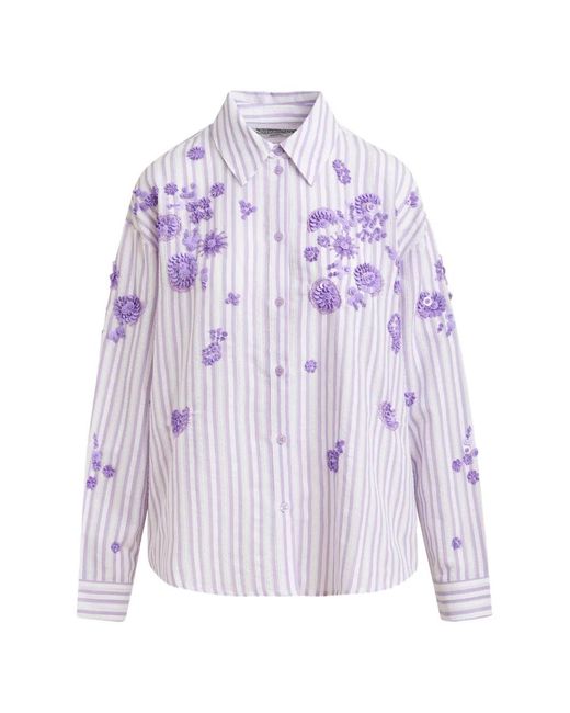 Essentiel Antwerp Purple Striped Floral Appliqué Shirt