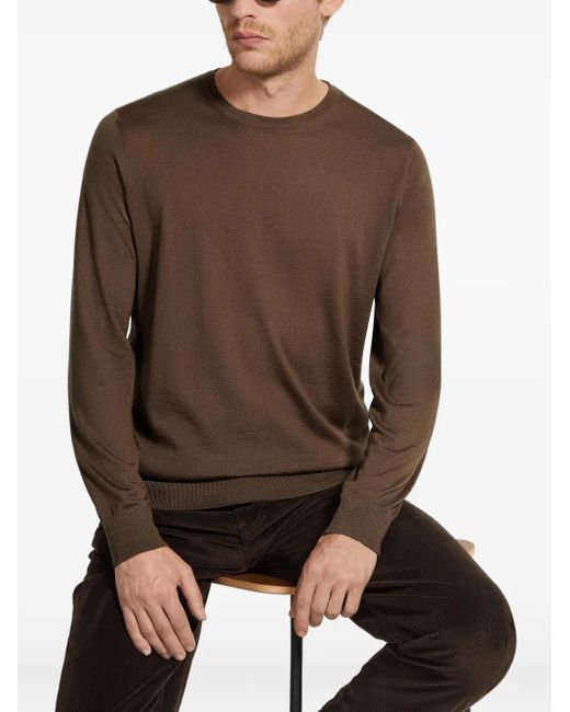 Zegna Brown Mélange Crew-Neck Sweater for men