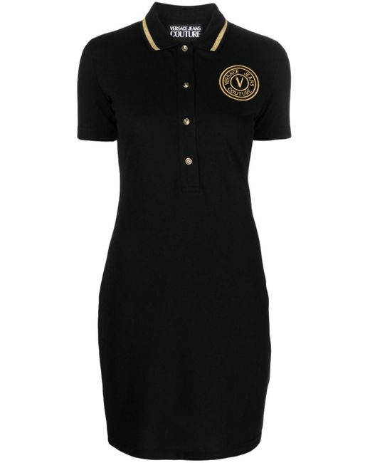 Versace Black Poloshirtkleid mit V-Emblem