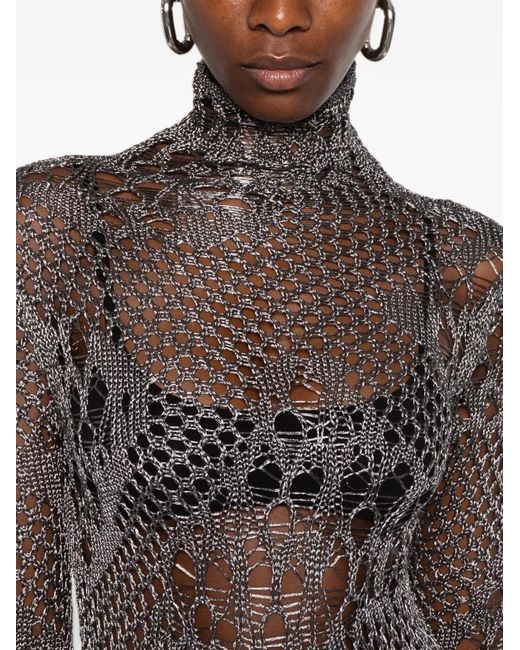 Dondup Gray Open-Knit Long-Sleeved Midi Dress