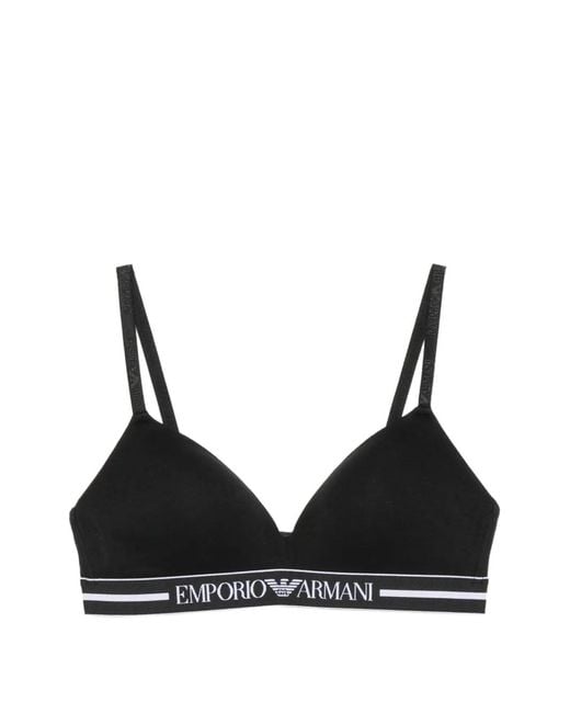 Emporio Armani Black Logo-Tape Triangle Bra