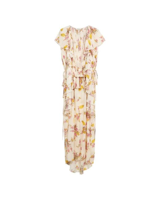 Blumarine White Floral Pleated Ruffled Dress