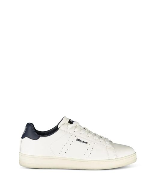 Blauer White Perforated Leather Sneakers for men