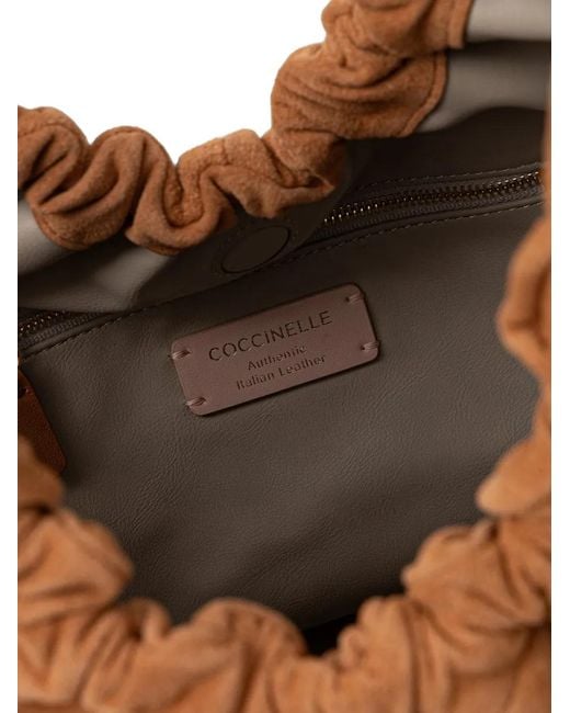 Coccinelle Brown Chain-Link Brushed-Leather Shoulder Bag