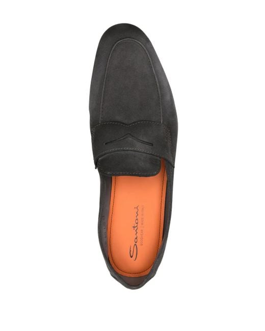 Santoni Black Carlo Suede Loafers for men