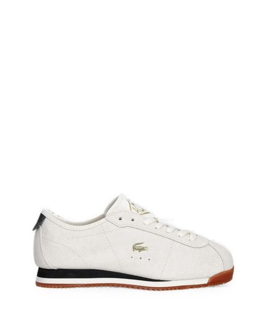 Lacoste White Logo-Embroidered Suede Sneakers