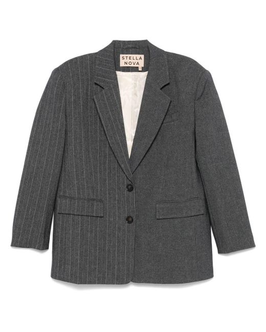 Stella Nova Gray Panelled Interlock Twill Pinstripe Blazer