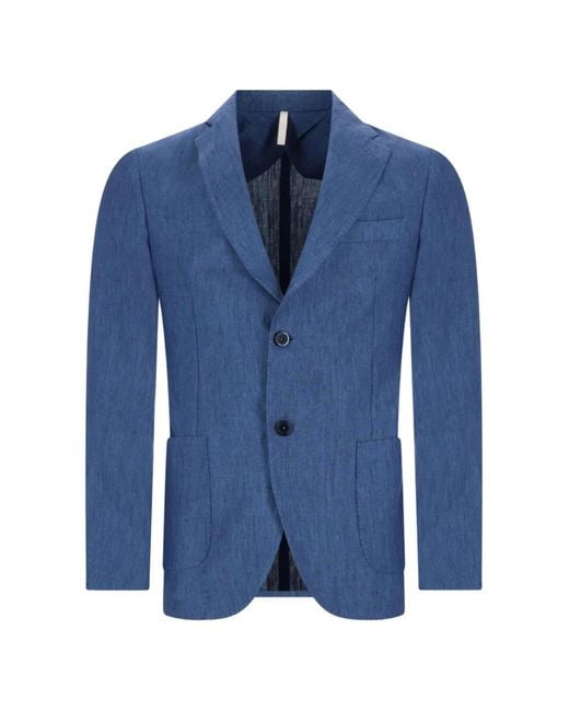 120% Lino Blue Blazer En Lin À Simple Boutonnage for men