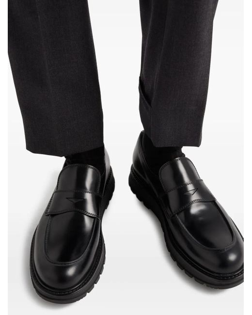 Prada Black Brushed-Leather Penny Loafers for men