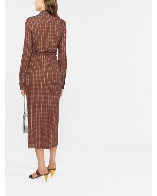Tory Burch Brown Dotted Windowpane Midi Polo Dress