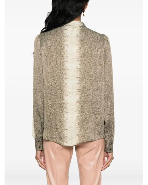 Twinset Brown Lizard Skin Effect Butotn-Up Shirt
