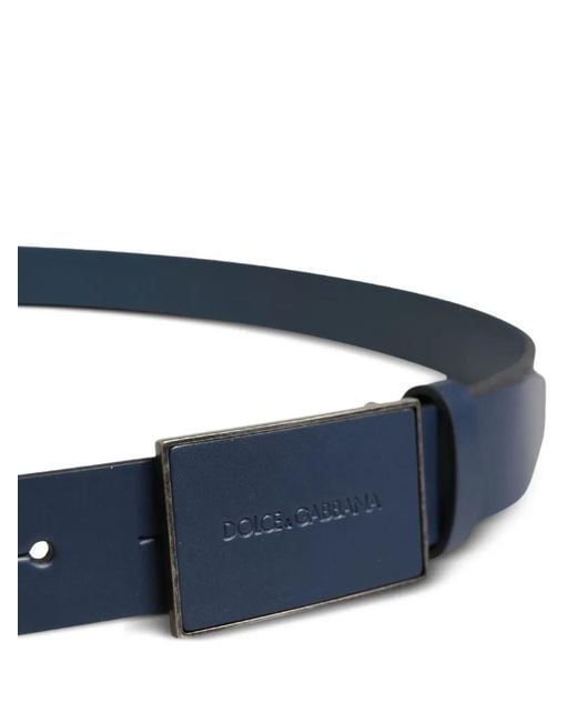 Dolce & Gabbana Blue Logo-Plaque Leather Belt for men