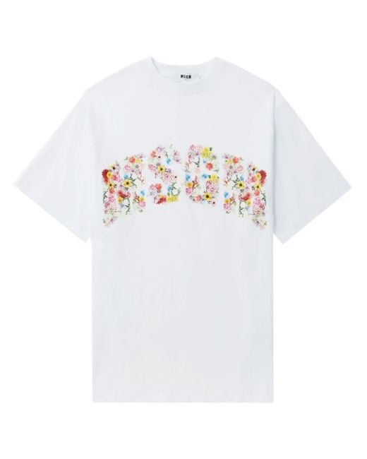 T-shirt girocollo a fiori di MSGM in White