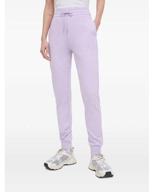 ARMANI EXCHANGE Purple Drawstring Logo Trousers