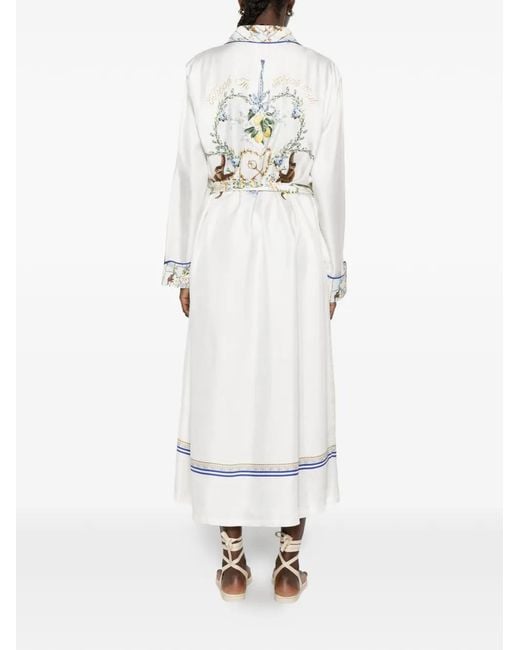 Camilla White Print-Detail Belted Midi Dress