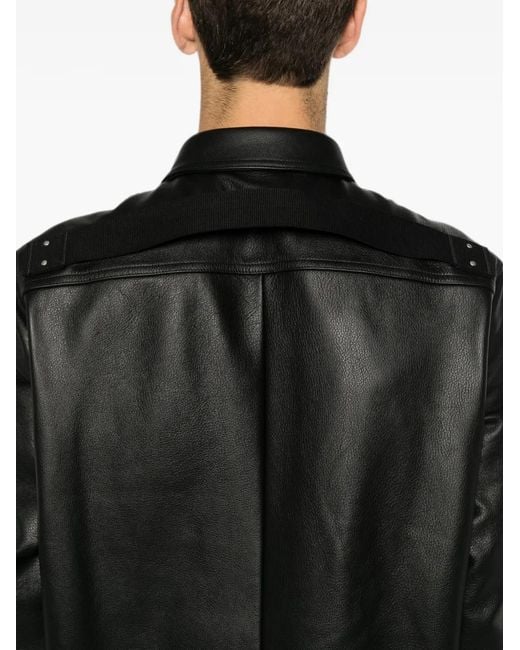 Rick Owens Black Leather Press-Stud Jacket for men