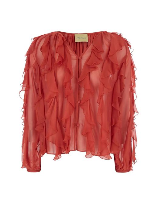 Momoní Red Canela Ruffled Buttoned Top