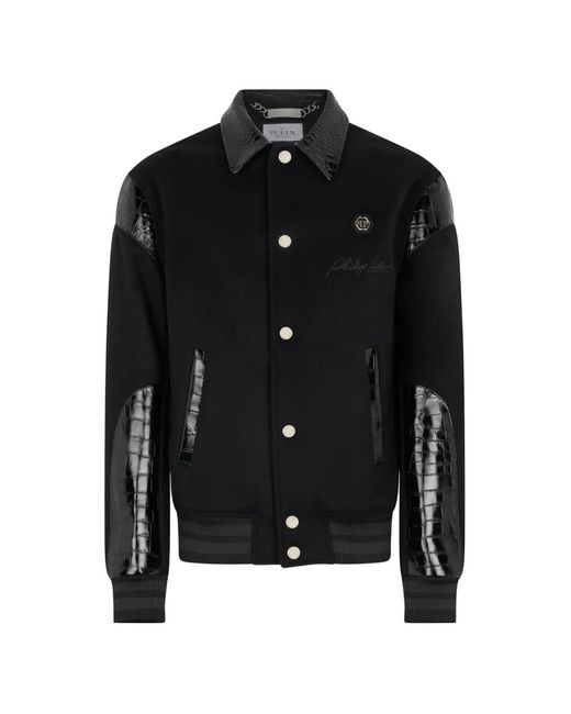 Philipp Plein Black Coster Crocodile-Effect Jacket for men
