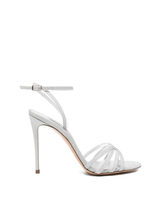 Casadei White Glitter-Effect Strappy Sandals
