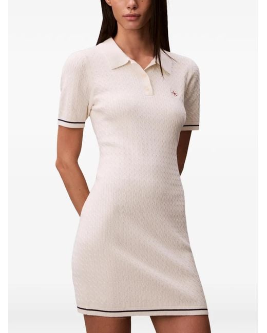 Calvin Klein White Robe En Maille Torsadée À Coupe Courte