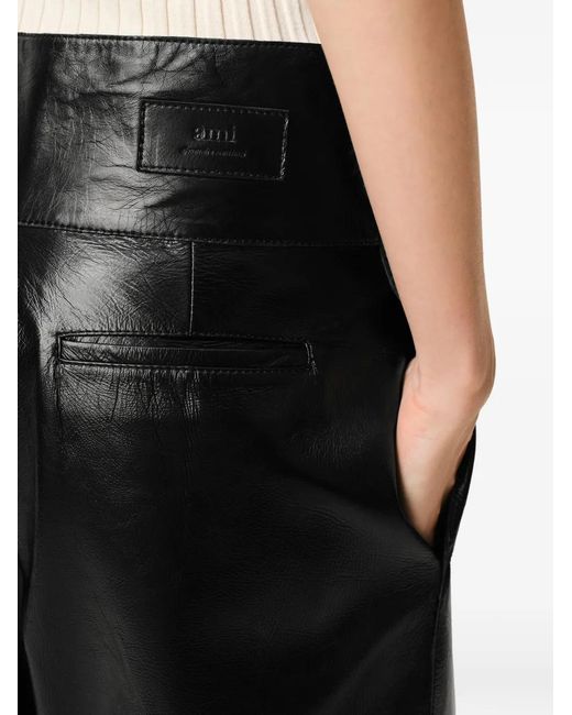 AMI Black Lamb Leather Wrapped Belted Trousers