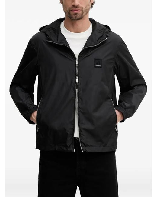 ARMANI EXCHANGE Black Logo-Patch Hooded Jacket for men