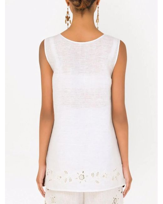 Dolce & Gabbana White Embroidered Linen Tunic