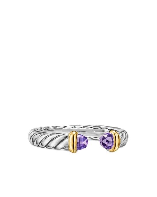 David Yurman White Sterling Rope-Detailed Amethyst Ring