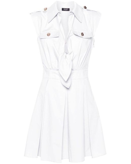 Liu Jo White Short Cotton Dress With Pleats