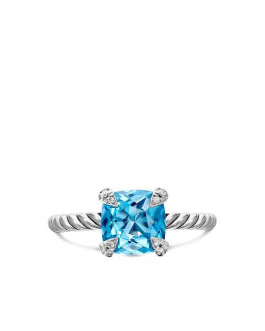 David Yurman Blue Sterling Chatelaine Topaz And Diamond Ring (8Mm)