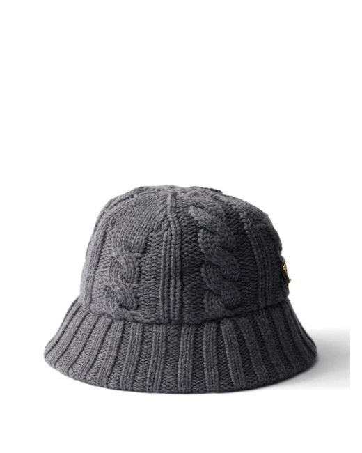 Prada Gray Cable-Knit Logo Bucket Hat