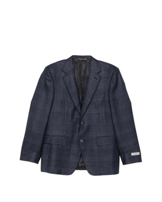 Canali Blue Check-Pattern Notched-Lapel Blazer for men