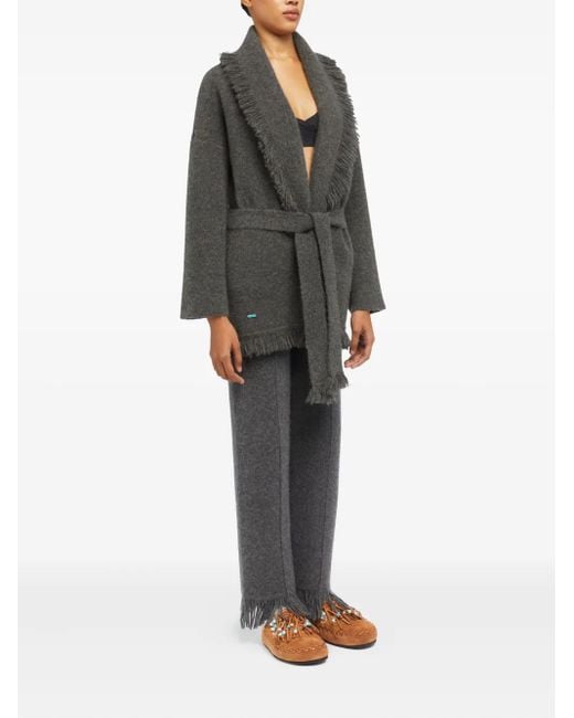 Alanui Gray Finest Fringed Shawl-Collar Cardigan
